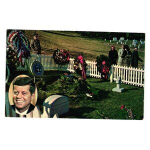 Arlington National Cemetery Postcard Grave John F Kennedy Eternal Flame Historic